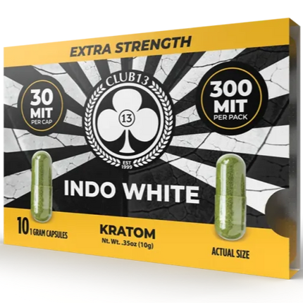 Club 13 Indo White Extra Strength Kratom Capsules – 10‑Count Pack