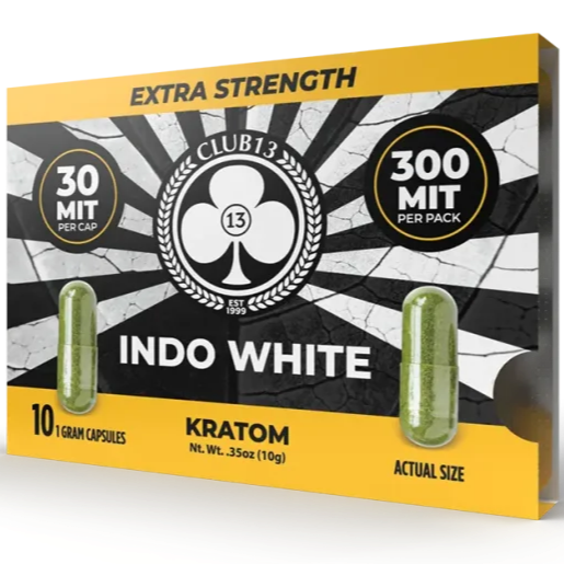Club 13 Indo White Extra Strength Kratom Capsules – 10‑Count Pack