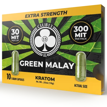 Club 13 Green Malay Kratom Capsules – 10 Count Pack