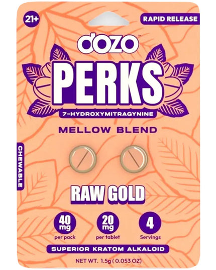 Dozo Perks Raw Gold Extract Tablets – 2-Count (Approximately 40 mg Total Alkaloids)