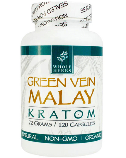 Whole Herbs Green Vein Malay Kratom Capsules – 120 Count (Approx. 72 g)