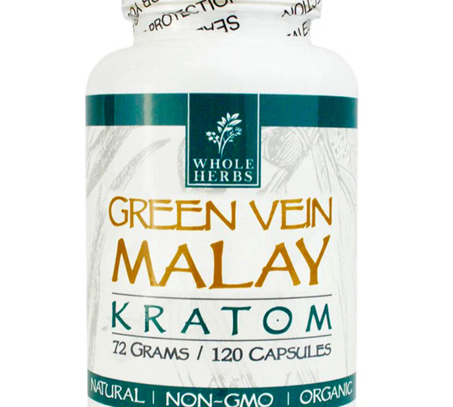 Whole Herbs Green Vein Malay Kratom Capsules – 120 Count (Approx. 72 g)