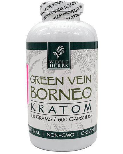 Whole Herbs Green Vein Borneo Kratom Capsules – 250 Count (Approx. 150 g)