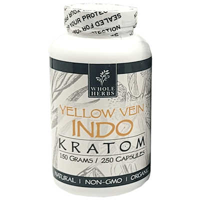 Whole Herbs Yellow Vein Indo Kratom Capsules – 250 Count (Approx. 150 g)