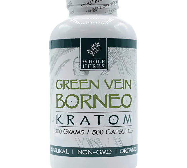 Whole Herbs Green Vein Borneo Kratom Capsules – 500 Count (Approx. 300 g)