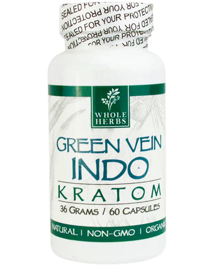 Whole Herbs Green Vein Indo Kratom Capsules – 60 Count
