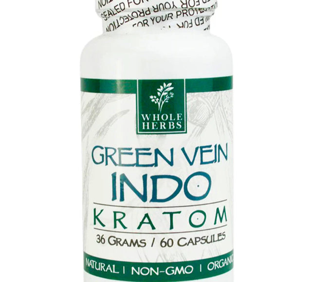Whole Herbs Green Vein Indo Kratom Capsules – 60 Count