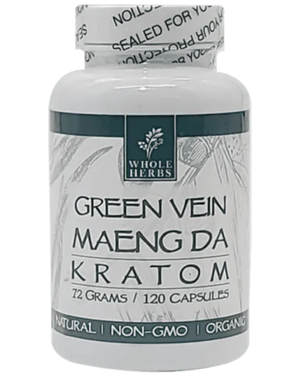 Whole Herbs Green Vein Maeng Da Kratom Capsules – 120 Count
