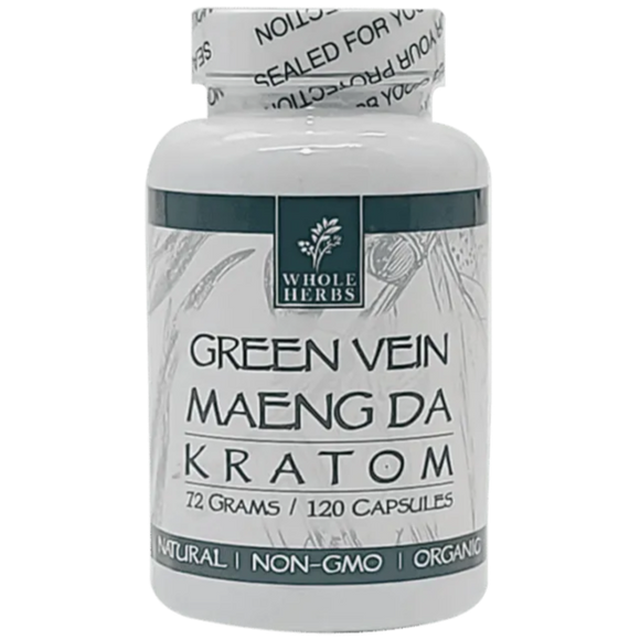 Whole Herbs Green Vein Maeng Da Kratom Capsules – 120 Count