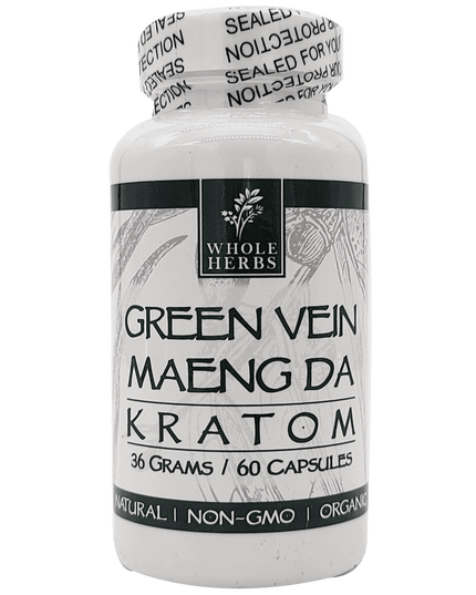 Whole Herbs Green Vein Maeng Da Kratom Capsules – 60 Count