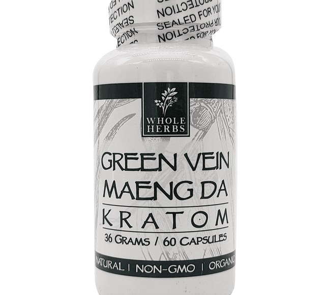 Whole Herbs Green Vein Maeng Da Kratom Capsules – 60 Count