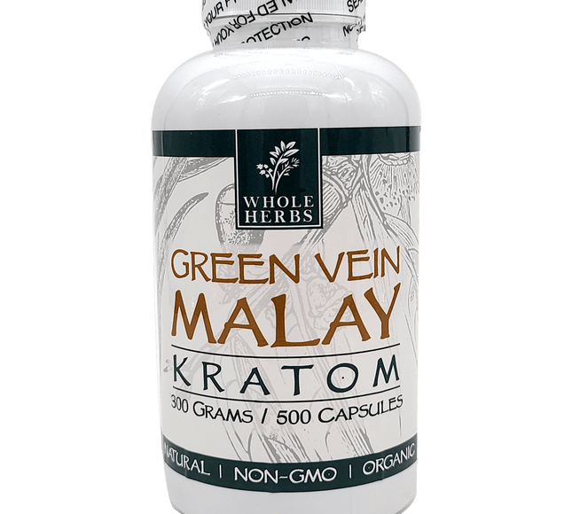 Whole Herbs Green Vein Malay Kratom Capsules – 500 Count (Approx. 300 g)