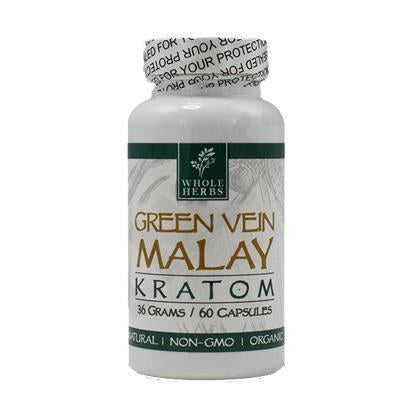 Whole Herbs Green Vein Malay Kratom Capsules – 60 Count